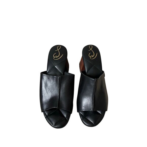 Sam Edelman Sonya Eggshell Sculptural Slip On Open Toe Block Heeled Sandals 10 B - Picture 3 of 14